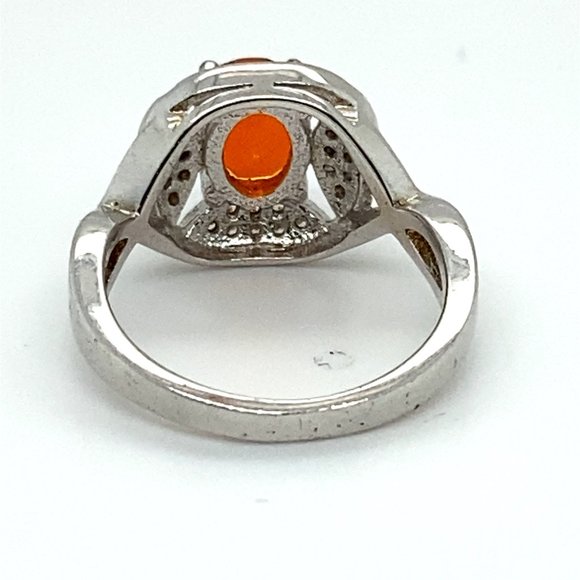 Fire Opal .75ct Platinum Finish Solid 925 Sterling Silver Ring - Picture 5 of 6